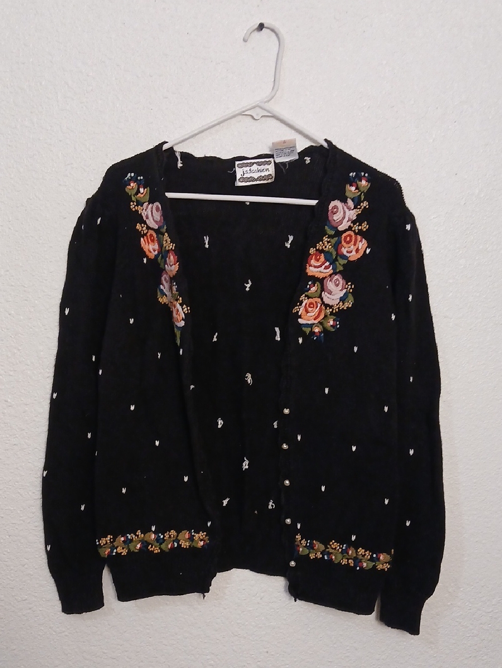 Black Floral Embroidered Cardigan Sweater